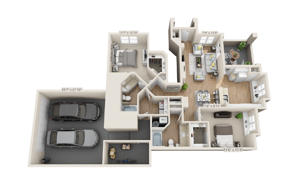 Red Canyon - Castlewood Canyon Renovated - 2 bedroom floorplan layout with 2 baths and 1255 square feet.